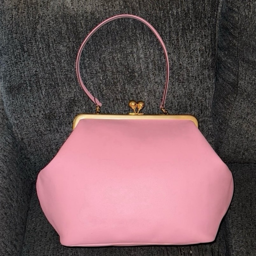 Coach Pink Leather Frame-Top Shoulder Bag with Gold Hardware